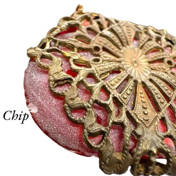 Vintage Art Deco Czech(?) Red Art Glass & Crystal Brass Necklace - Picture 11 of 12